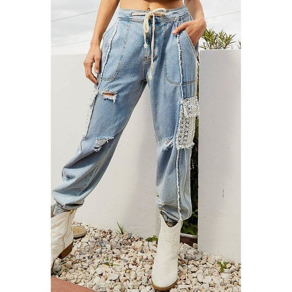 POL Leila Crochet Pocket Denim Joggers SMP494